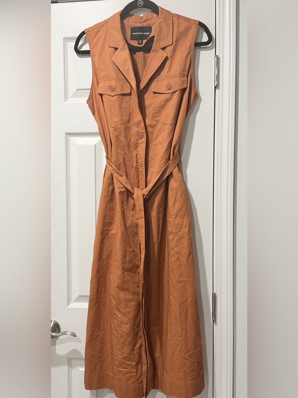 Who What Wear Rust-Orange Sleeveless Maxi Shirt Dress with Tie Waist